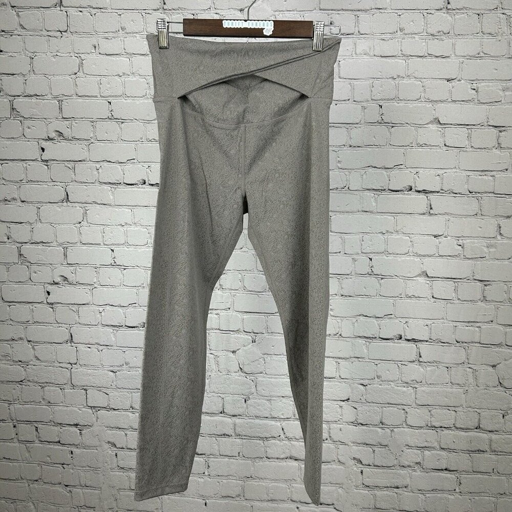 Zyla Active Gray Geometric Cross Cross Tummy Control Leggings Size 6-8 (26X23.5)